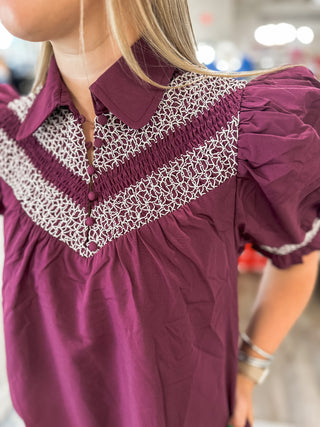 Georgia Plum Smocked Mini Dress