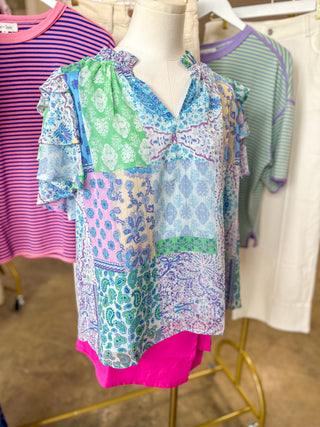 Paisley's Patch Flutter Sleeve Short Sleeve Top