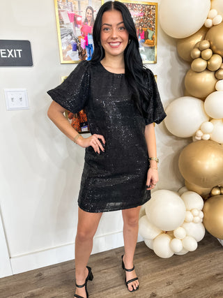 Black Sequin Subtle Plaid Party Dress