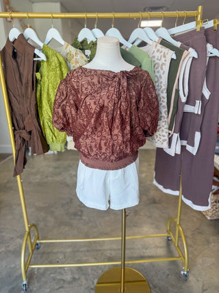 Brown Garden Romance Bow Detail Top