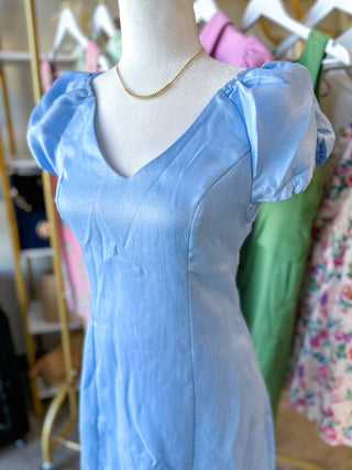 Blue Forever Yours Bubble Sleeve Mini Dress