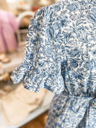 Blue Colette Feminine Ruffle Collar & Sleeves Mini Dress