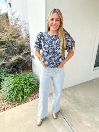 Navy Softly Styled Floral Lace Top