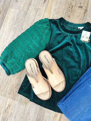 Green Living for Texture Half Sleeve Sparkle Velvet Top