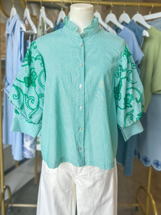 Green Fresh Bloom Embroidered Blouse