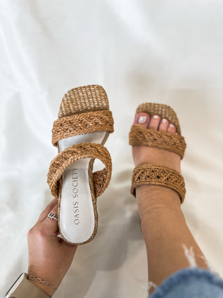 Camel Barbara Woven Double Band Heel - OASIS SOCIETY
