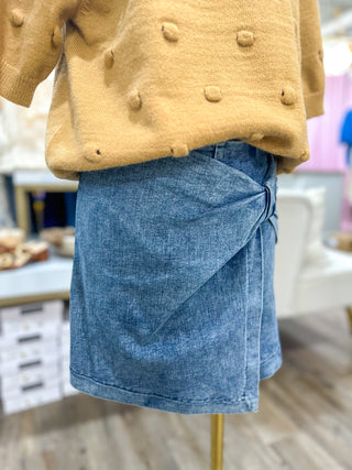 City Chic Twisted Acid Wash Denim Skort