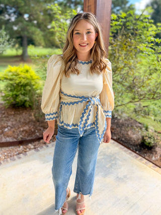 Ecru Scallop Trim Tie Top