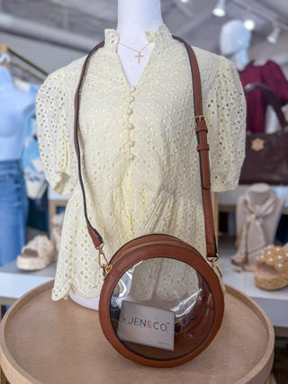 Brown Accented Clear Circular Stadium Crossbody Bag