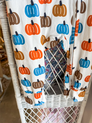Blue & Orange Pumpkin Long Sleeve Zippie Pajamas