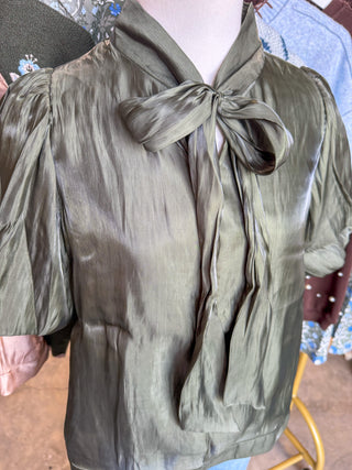 Olive Scarlett Satin Bow Top