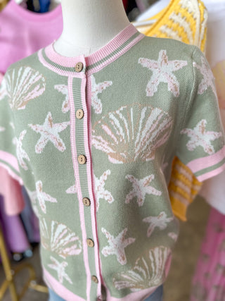 Sage Salty Coast Button-Up Sweater Top