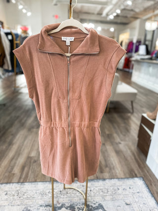 Mocha Simply the Best Drop Shoulder Knit Romper with Pockets