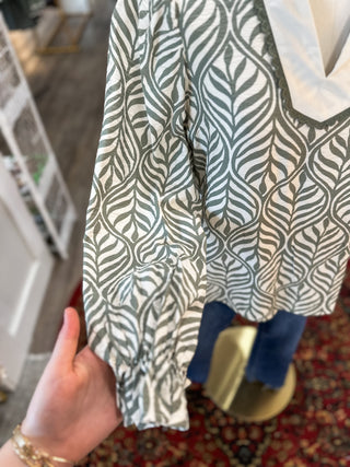Sage Palmetto Print Long Sleeve Blouse