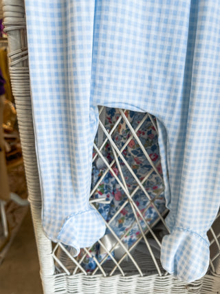 Emmett Blue Mini Checks Smocked Collard Footie- Magnolia Baby