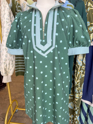 Hunter Green Polka Dot Charm Mini Dress