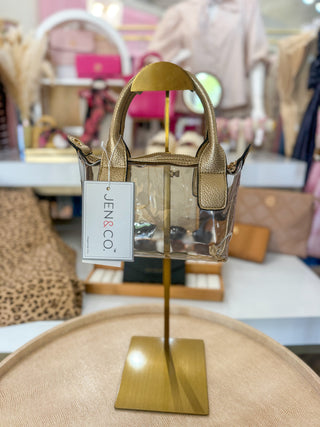 Gold Amora Clear Crossbody W/ Leather Trim Purse