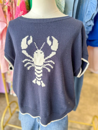 Crawfish Tails Navy & Ivory Short Sleeve Sweater