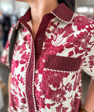 Burgundy Juniper Bloom Button Down Mini Dress