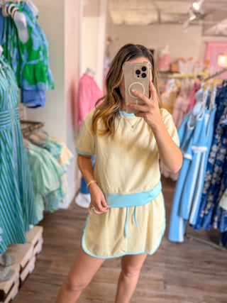 Yellow & Blue Contrast Cute Skort Set