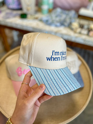 I'm Nicer When I'm Tan Light Blue Stripe Trucker Hat