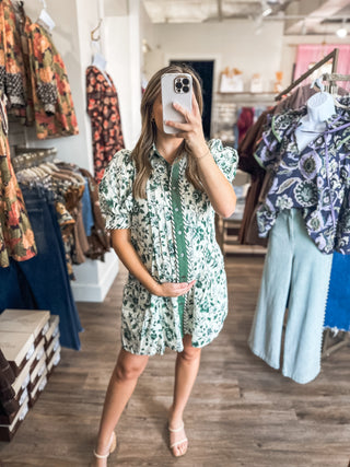 Green Petal Puff Mini Dress