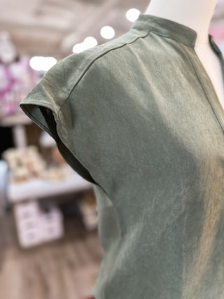 DOORBUSTER: Deep Olive Soft Matte Drop Shoulder Blouse