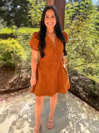 Camel Autumn Ember Zip Mini Dress