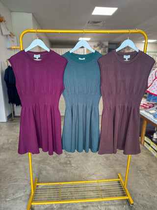 Brown Weekend Win Pleated Mini Dress