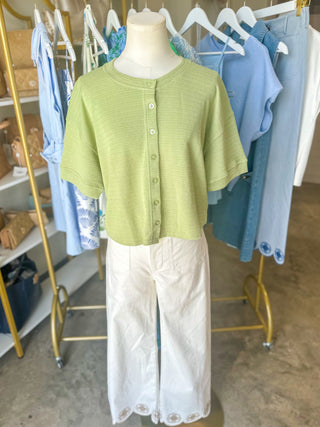 White Sweet Steps Embroidered Hem Wide Leg Pants