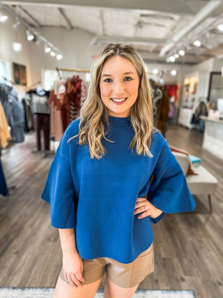 Classic Blue Bell Sleeve Sweater