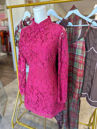 Burgundy & Lace Mini Dress