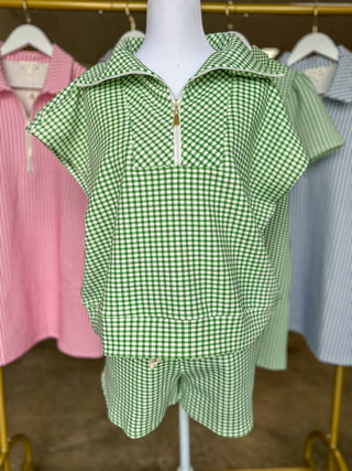 Green On Repeat Gingham Shorts Set