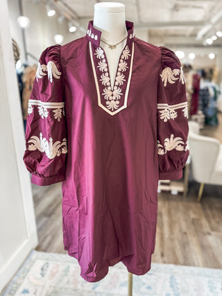The Burgundy Ever After Embroidered Mini Dress