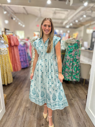 Blue Lovely Little Petals Midi Dress