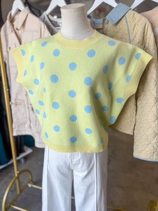 Lemon/Light Blue Polka Dot Moment Sleeveless Sweater