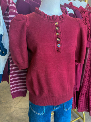 Garnet Feminine Edge Puff Sleeve Sweater