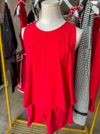 Red Winning Wonder Contrast Stitch Sleeveless Shorts Set
