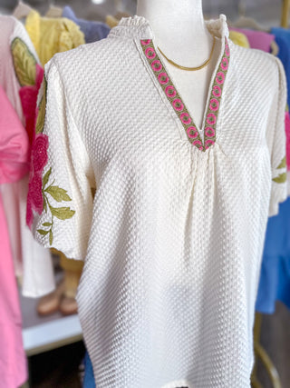 Cream Blooming Statement Sleeve Top