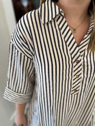 Black Causal Weekend Stripe Mini Dress