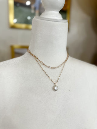 Gold Chain With Freshwater Pearl Layered 16" - 18" Necklace