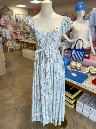 Blue Dainty Daydream Floral Midi Dress