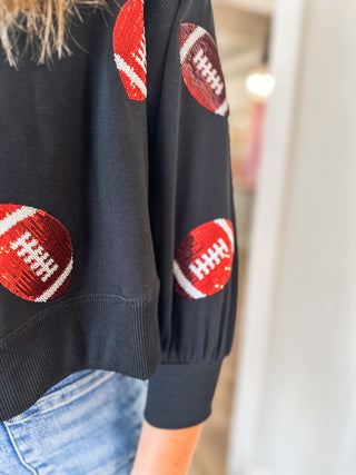 Red & Black Sparkle Football Game Day Sweatshirt