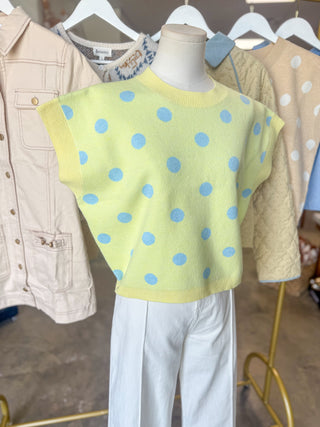 Lemon/Light Blue Polka Dot Moment Sleeveless Sweater