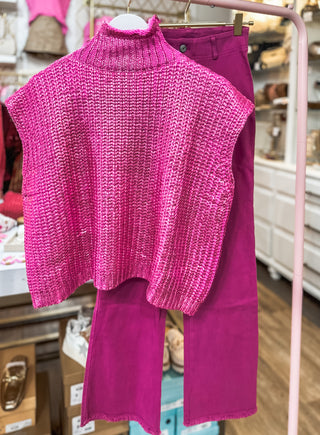 Candy Pink Radiant Luxe Metallic Mock Neck Sweater Vest