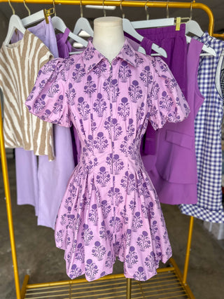 Lavender Feilds Bubble Zip Mini Dress