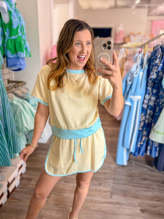 Yellow & Blue Contrast Cute Skort Set
