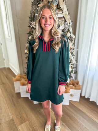 Hunter Green Varsity Spirit Zip Long Sleeve Dress