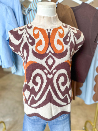 Autumn Swirl Mock Neck Sweater Vest