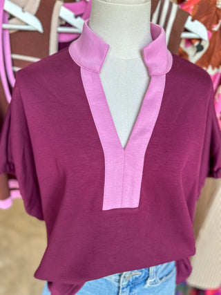 Burgundy & Pink Effortlessly Chic Contrast Top